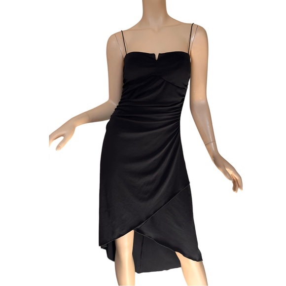 Vintage 90s Cocktail Midi Dress Black Square Neck Spaghetti Strap Size Large - Picture 1 of 10